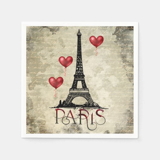 Paris, Eiffelturm und Red Heart Balloons Script Serviette (Vorderseite)