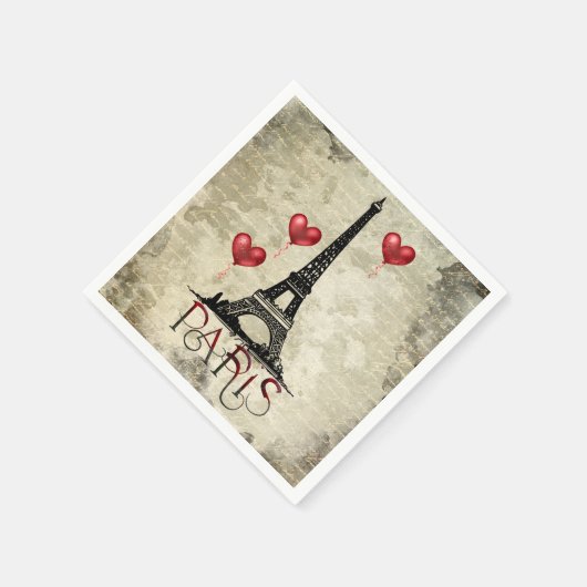 Paris, Eiffelturm und Red Heart Balloons Script Serviette (Ecke)