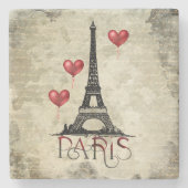 Paris, Eiffelturm und Red Heart Balloons Script Steinuntersetzer (Vorderseite)