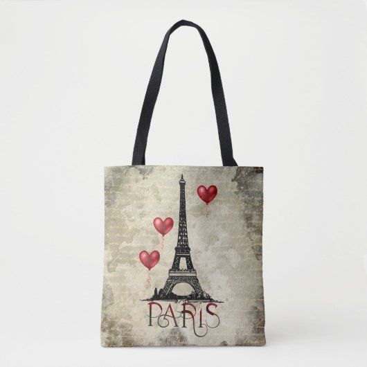Paris, Eiffelturm und Red Heart Balloons Script Tasche (Vorderseite)