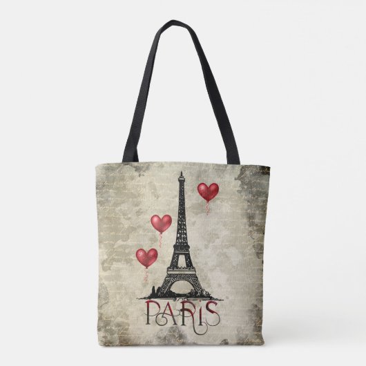 Paris, Eiffelturm und Red Heart Balloons Script Tasche (Rückseite)