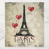 Paris, Eiffelturm und Red Heart Balloons Script Weinetikett (Einzelnes Label)