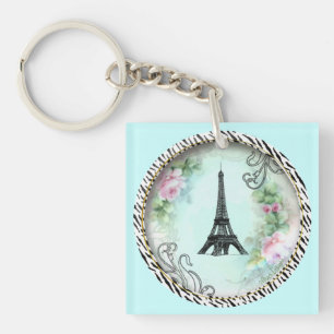 Paris Eiffelturm und rosa Rosen Schlüsselanhänger
