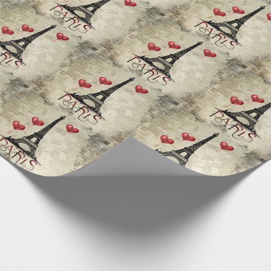 Paris, Eiffelturm und Rote Balloons Geschenkpapier (Ecke)