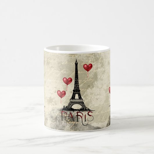 Paris, Eiffelturm und Rote Balloons Kaffeetasse (Mittel)
