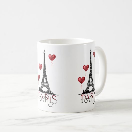 Paris, Eiffelturm und Rote Balloons Kaffeetasse (VorderseiteRechts)