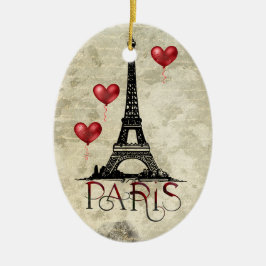 Paris, Eiffelturm und Rote Balloons Weihnachten Keramik Ornament