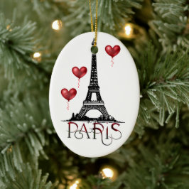 Paris, Eiffelturm und Rote Balloons Weihnachten Keramik Ornament