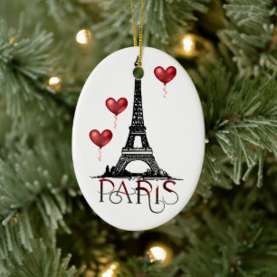 Paris, Eiffelturm und Rote Balloons Weihnachten Keramik Ornament