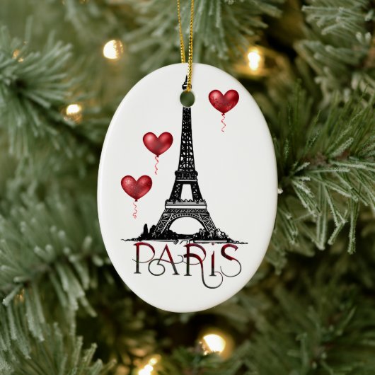 Paris, Eiffelturm und Rote Balloons Weihnachten Keramik Ornament (Baum)