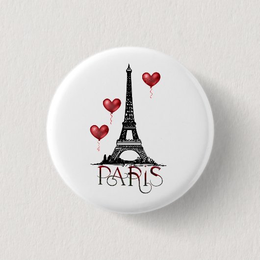 Paris, Eiffelturm und rote Herzballons Button (Vorderseite)