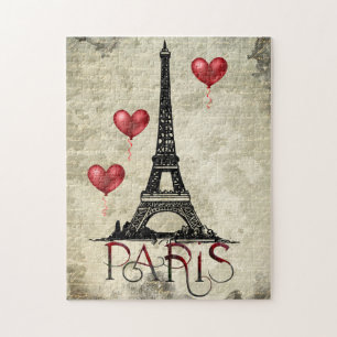 Paris, Eiffelturm und rote Herzballons Skript Puzzle