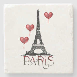 Paris, Eiffelturm und rote Herzballons Steinuntersetzer