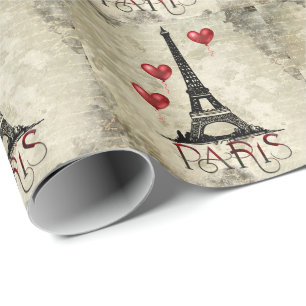Paris, Eiffelturm und rote Luftballons Pergament Geschenkpapier