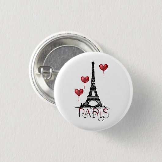 Paris, Eiffelturm und Rotes Herz Button (Vorne & Hinten)