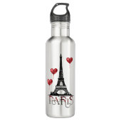 Paris, Eiffelturm und Rotes Herz Edelstahlflasche (Vorderseite)
