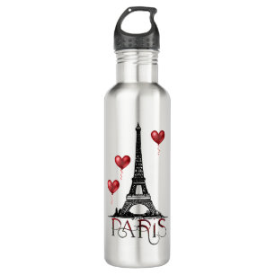 Paris, Eiffelturm und Rotes Herz Edelstahlflasche