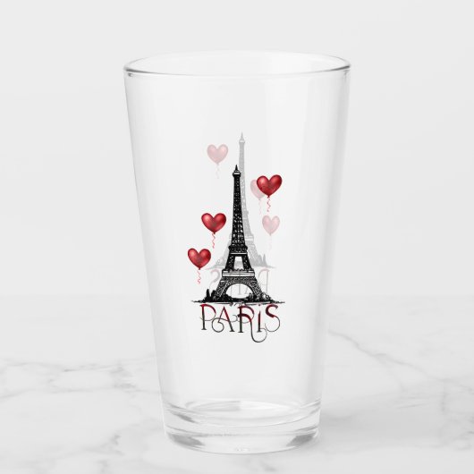 Paris, Eiffelturm und Rotes Herz Glas (Vorderseite)