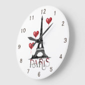 Paris, Eiffelturm und Rotes Herz Große Wanduhr (Winkel)