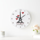 Paris, Eiffelturm und Rotes Herz Große Wanduhr (Zuhause)