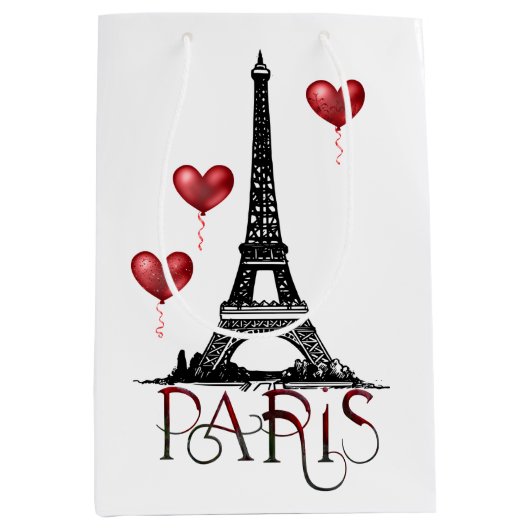 Paris, Eiffelturm und Rotes Herz Mittlere Geschenktüte (Vorderseite)