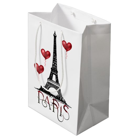 Paris, Eiffelturm und Rotes Herz Mittlere Geschenktüte (Rückseite Schrägansicht)