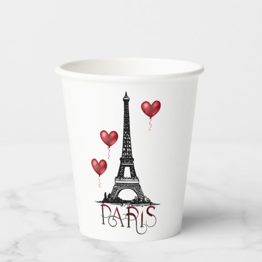 Paris, Eiffelturm und Rotes Herz Pappbecher (Vorderseite)