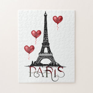 Paris, Eiffelturm und Rotes Herz Puzzle