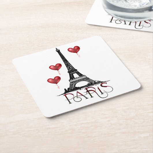Paris, Eiffelturm und Rotes Herz Rechteckiger Pappuntersetzer (angewinkelt)