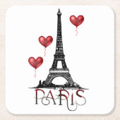 Paris, Eiffelturm und Rotes Herz Rechteckiger Pappuntersetzer (Vorderseite)