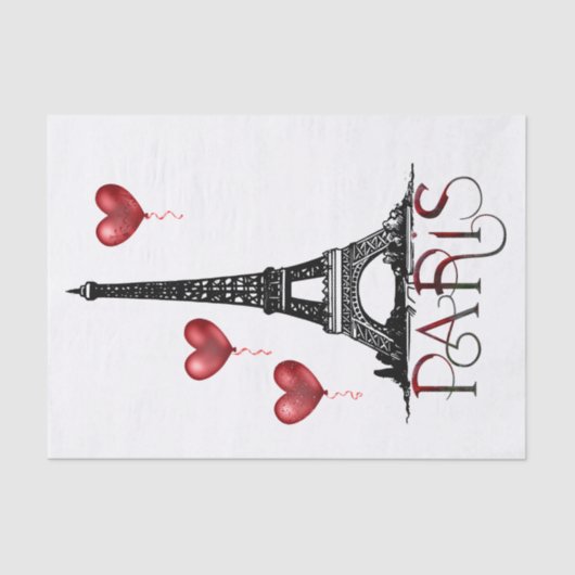 Paris, Eiffelturm und Rotes Herz Seidenpapier (Vorderseite)