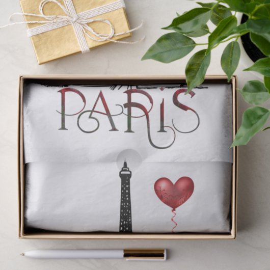 Paris, Eiffelturm und Rotes Herz Seidenpapier (Geschenk)