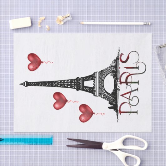 Paris, Eiffelturm und Rotes Herz Seidenpapier (Handwerk)