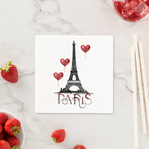 Paris, Eiffelturm und Rotes Herz Serviette