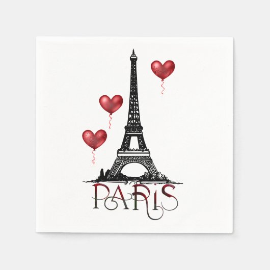 Paris, Eiffelturm und Rotes Herz Serviette (Vorderseite)