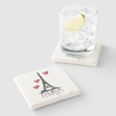 Paris, Eiffelturm und Rotes Herz Steinuntersetzer (Seitenansicht)