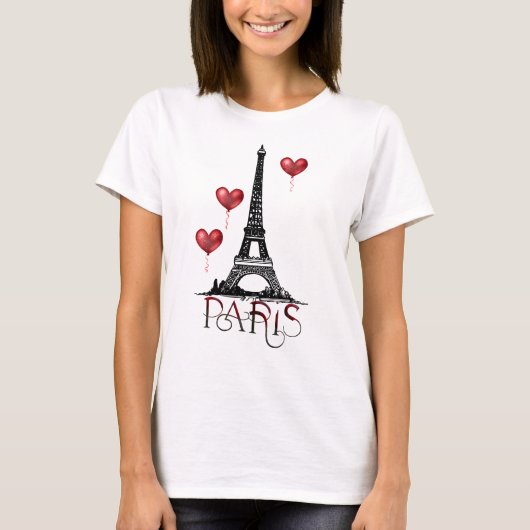 Paris, Eiffelturm und Rotes Herz T-Shirt (Vorderseite)