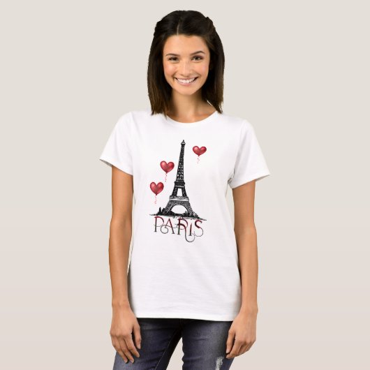 Paris, Eiffelturm und Rotes Herz T-Shirt (Vorne ganz)