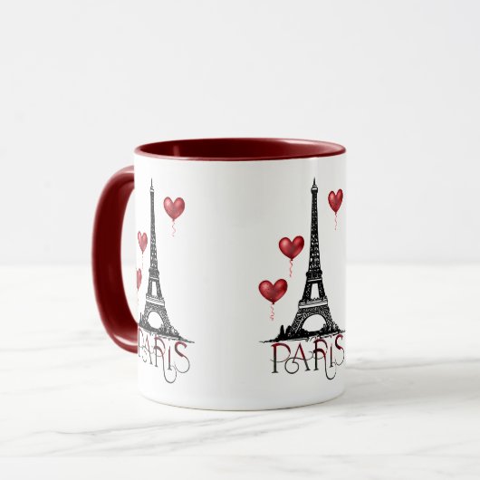 Paris, Eiffelturm und Rotes Herz Tasse (Vorderseite Links)