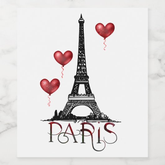 Paris, Eiffelturm und Rotes Herz Weinetikett (Einzelnes Label)
