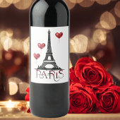 Paris, Eiffelturm und Rotes Herz Weinetikett