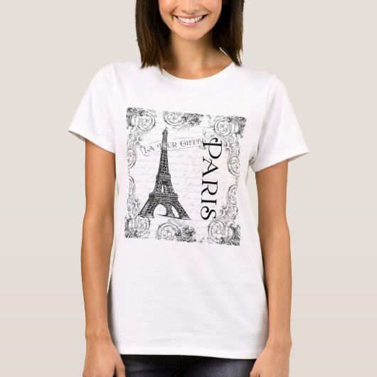 Paris Eiffelturm und Scrolls T-Shirt (Vorderseite)