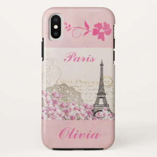 Paris Eiffelturm Vintag rosa Blume Name hinzufügen Case-Mate iPhone Hülle