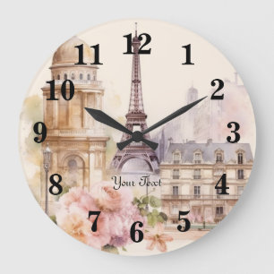 Paris Eiffelturm Vintage Aquarell Reise Große Wanduhr