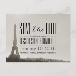 Paris Eiffelturm Vintage Hochzeit Termin merken Ankündigungspostkarte