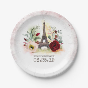 Paris Eiffelturm Vintage Rosa Gold Glitter Pappteller