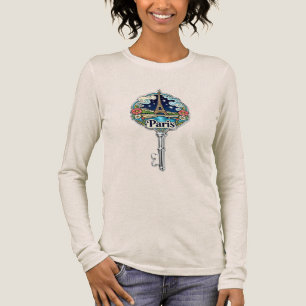 Paris Eiffelturm Vintage Schlüssel Souvenir Langar Tri-Blend Shirt