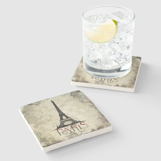 Paris, Eiffelturm, Vintages Script Steinuntersetzer (Seitenansicht)