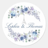 Paris Eiffelturm Wasserfarbenflorale Weiße Hochzei Runder Aufkleber (Vorderseite)