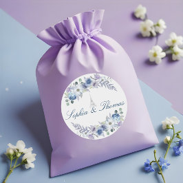 Paris Eiffelturm Wasserfarbenflorale Weiße Hochzei Runder Aufkleber